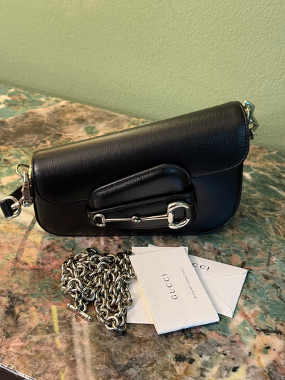 GUCCI BLACK SMALL HORSEBIT 1955 SHOULDER BAG
