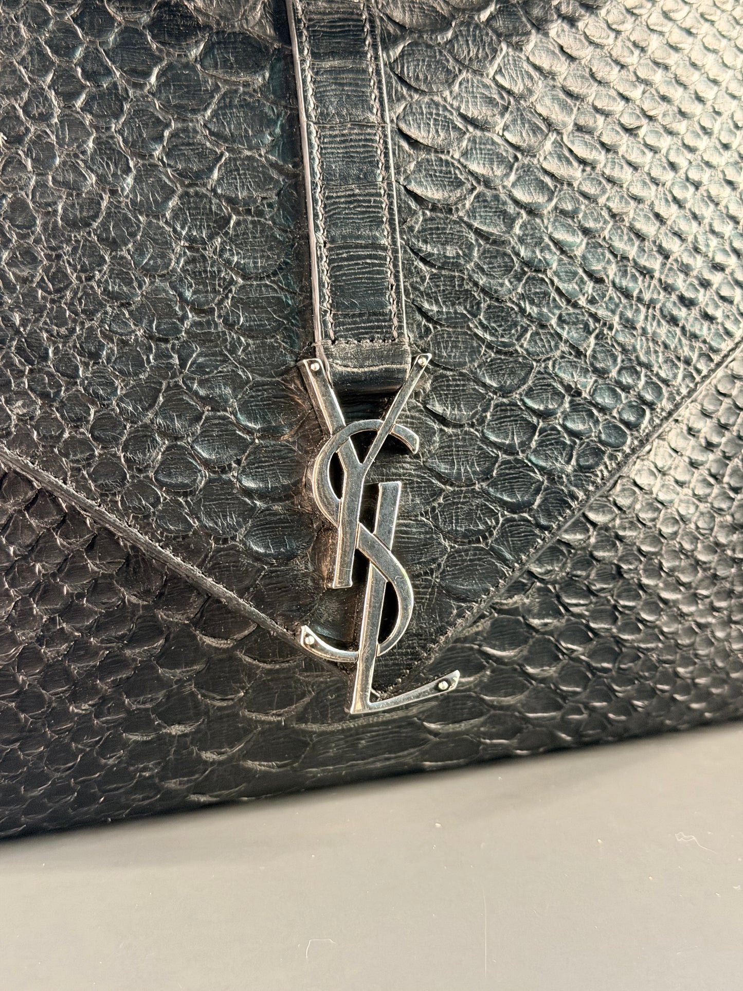 SAINT LAURENT BLACK PYTON LARGE COLLEGE HANDBAG