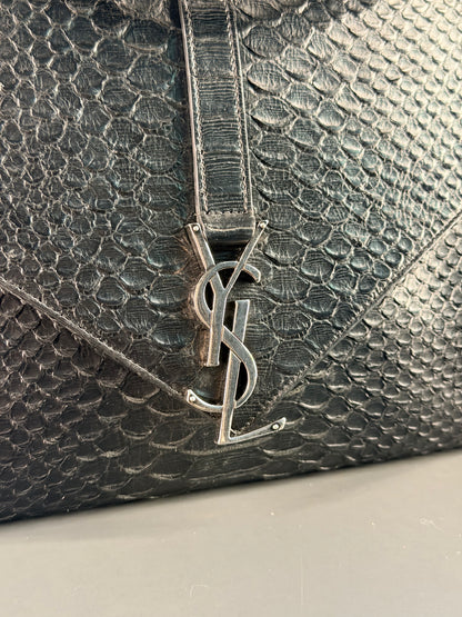 SAINT LAURENT BLACK PYTON LARGE COLLEGE HANDBAG