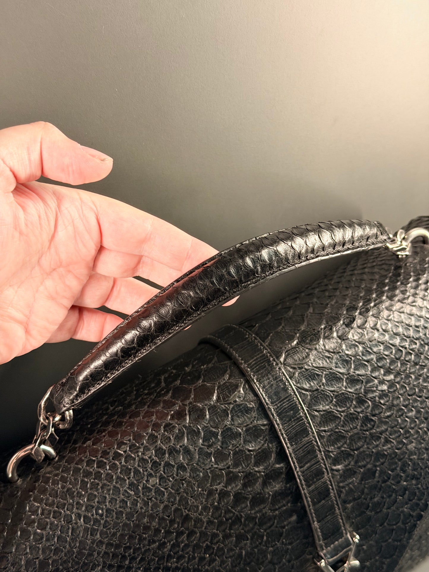 SAINT LAURENT BLACK PYTON LARGE COLLEGE HANDBAG