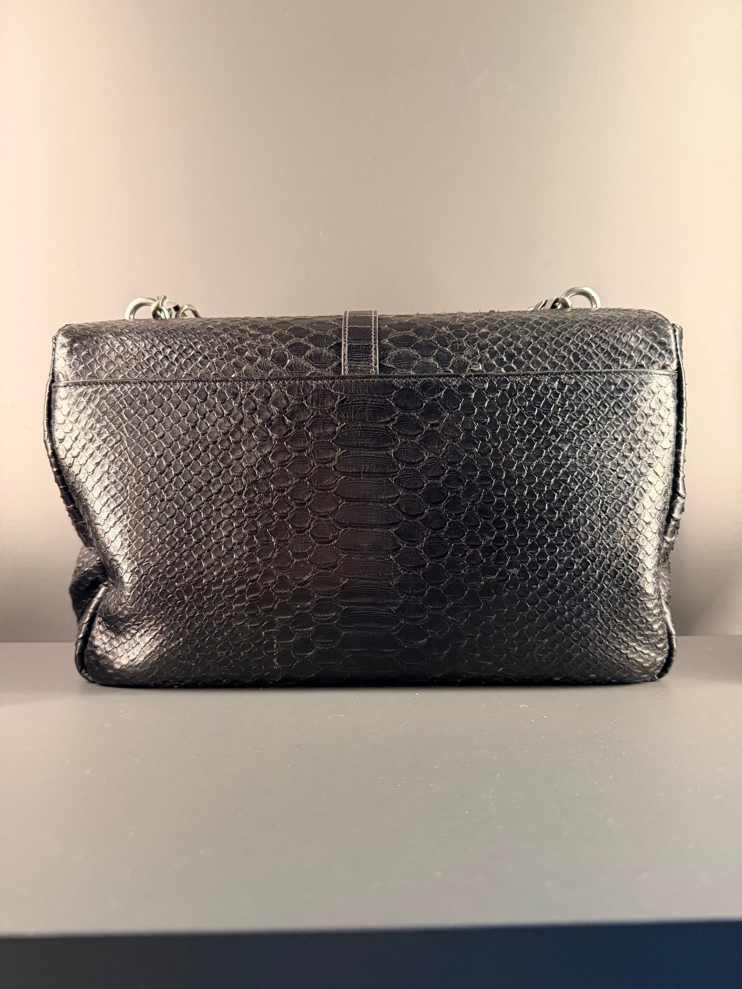 SAINT LAURENT BLACK PYTON LARGE COLLEGE HANDBAG