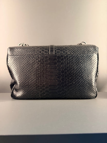 SAINT LAURENT BLACK PYTON LARGE COLLEGE HANDBAG