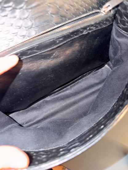 SAINT LAURENT BLACK PYTON LARGE COLLEGE HANDBAG