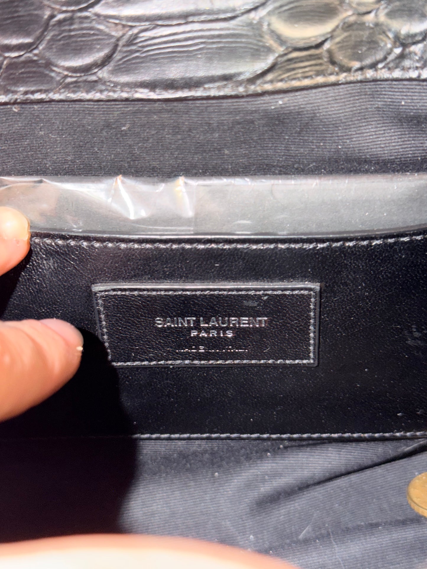 SAINT LAURENT BLACK PYTON LARGE COLLEGE HANDBAG
