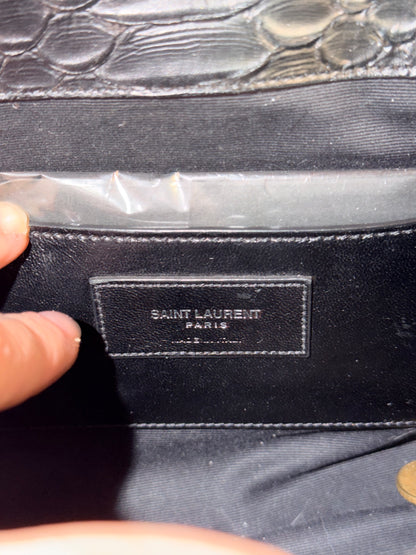 SAINT LAURENT BLACK PYTON LARGE COLLEGE HANDBAG