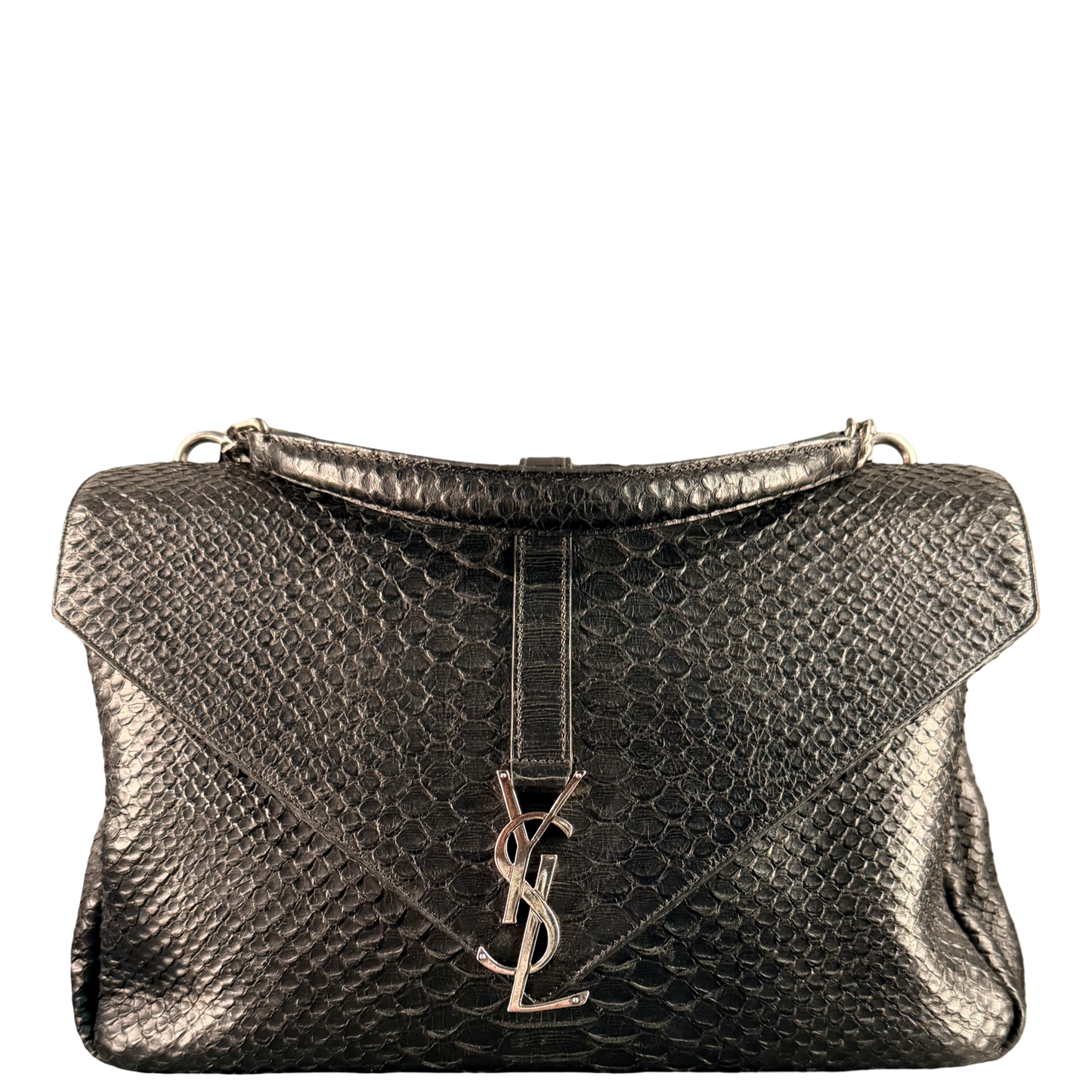 SAINT LAURENT BLACK PYTON LARGE COLLEGE HANDBAG