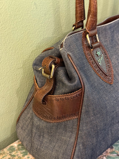 FENDI BLUE DENIM ETNIKO SHOULDER BAG