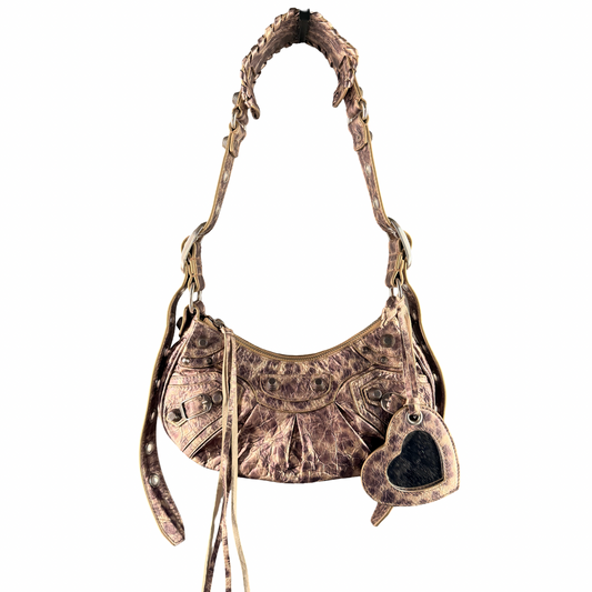 BALENCIAGA BRONZE PINK LEOPARD LE CAGOLE XS SHOULDER BAG