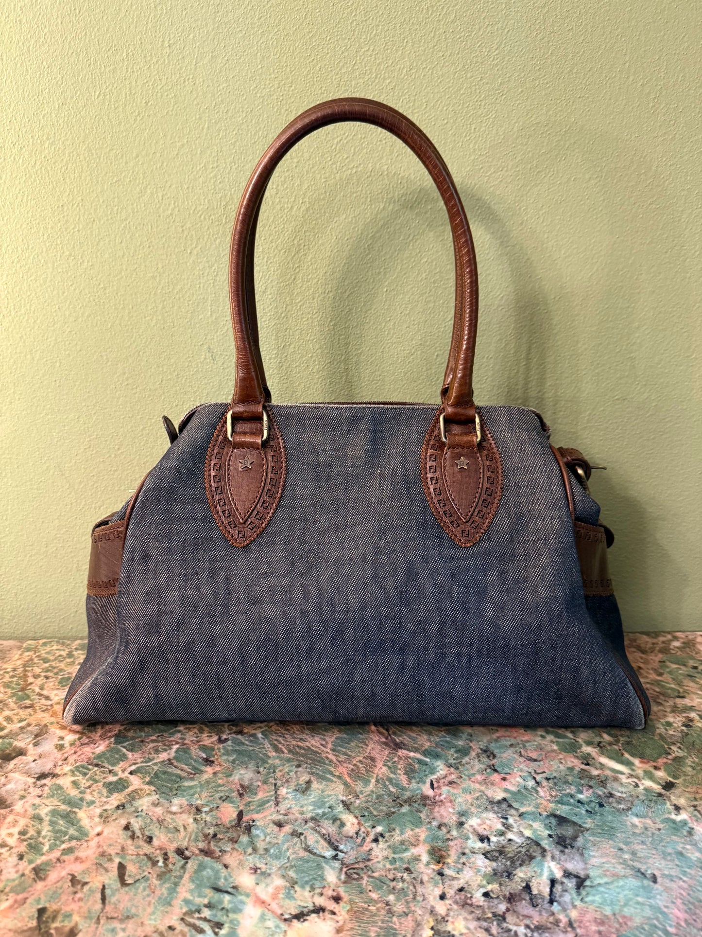 FENDI BLUE DENIM ETNIKO SHOULDER BAG