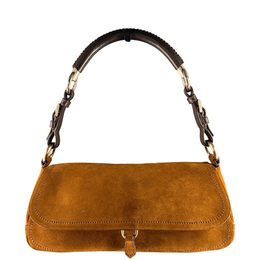 PRADA TAN SUEDE SHOULDER BAG