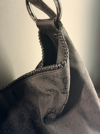 GUCCI BY TOM FORD BLACK GG CANVAS HORSEBIT HOBO BAG