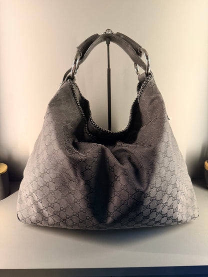GUCCI BY TOM FORD BLACK GG CANVAS HORSEBIT HOBO BAG