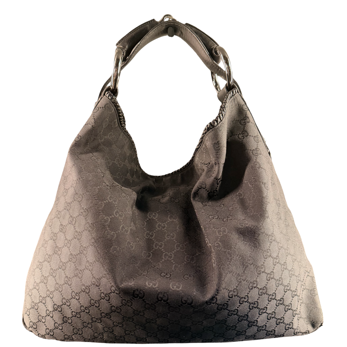 GUCCI BY TOM FORD BLACK GG CANVAS HORSEBIT HOBO BAG