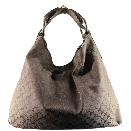GUCCI BY TOM FORD BLACK GG CANVAS HORSEBIT HOBO BAG