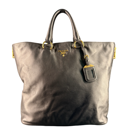 PRADA BLACK LEATHER TOTE HANDBAG