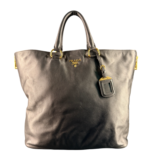 PRADA BLACK LEATHER TOTE HANDBAG
