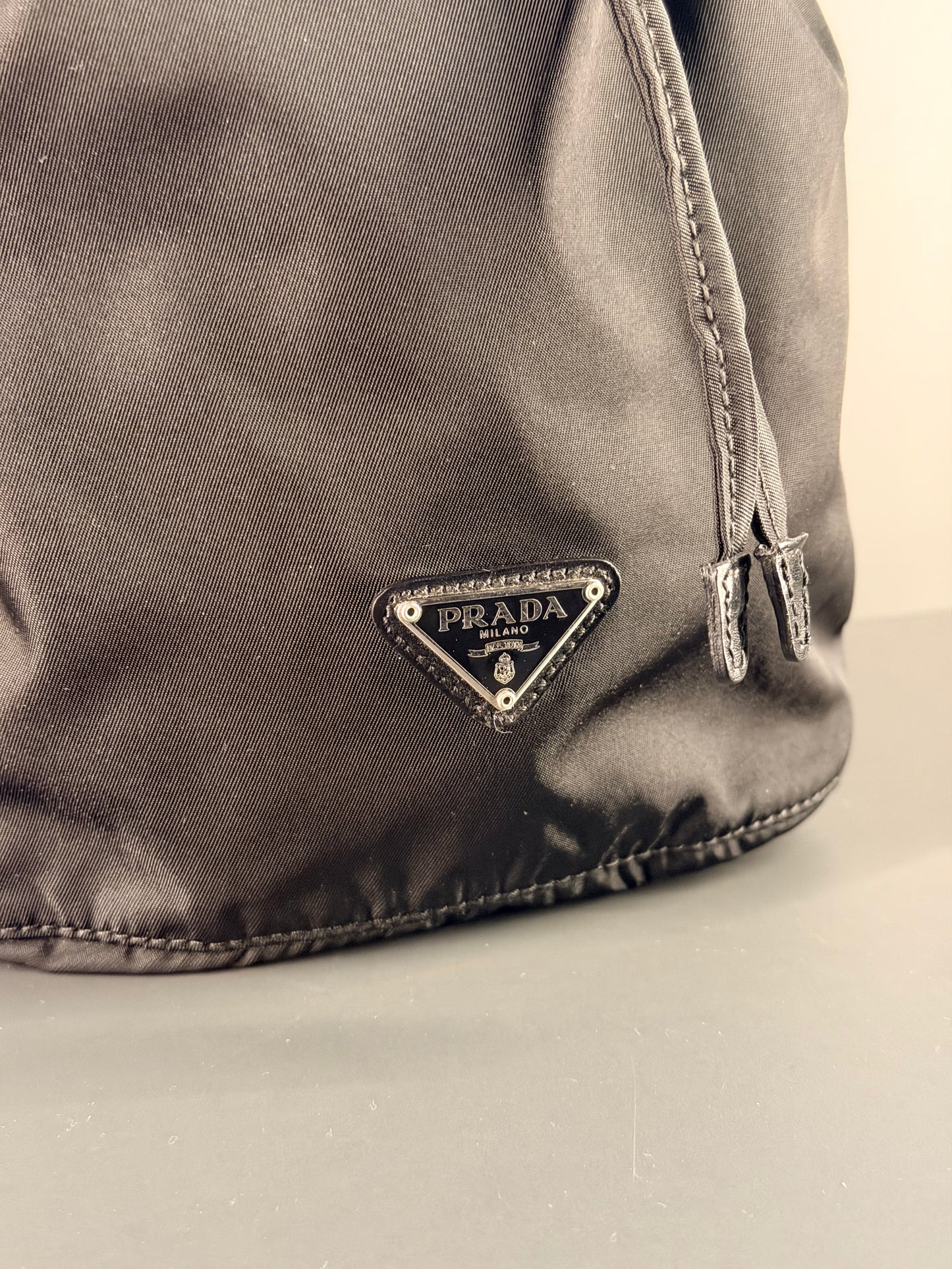 PRADA BLACK NYLON SMALL BUCKET HANDBAG