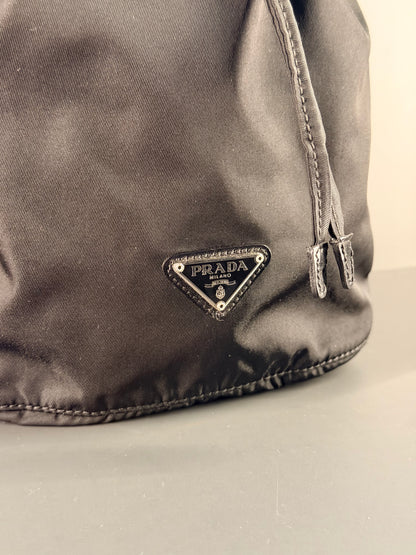 PRADA BLACK NYLON SMALL BUCKET HANDBAG