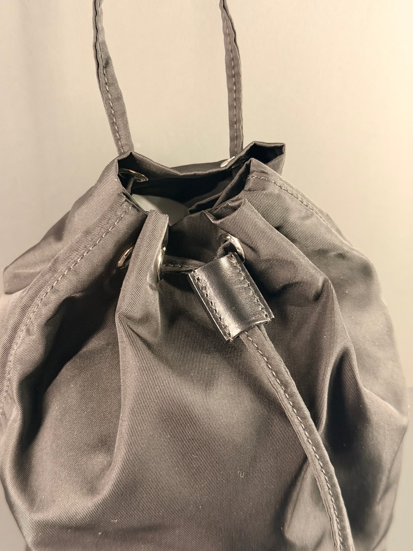 PRADA BLACK NYLON SMALL BUCKET HANDBAG