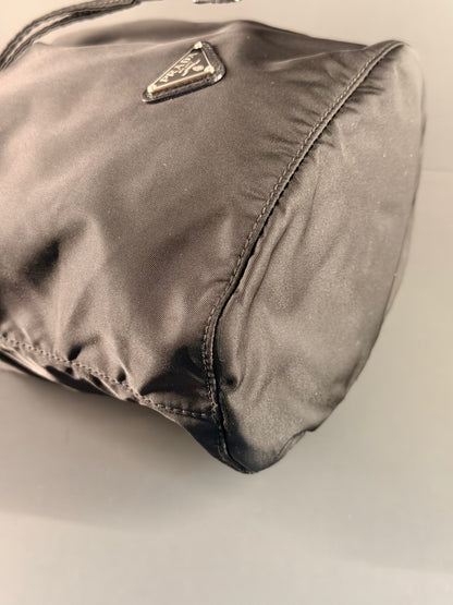 PRADA BLACK NYLON SMALL BUCKET HANDBAG
