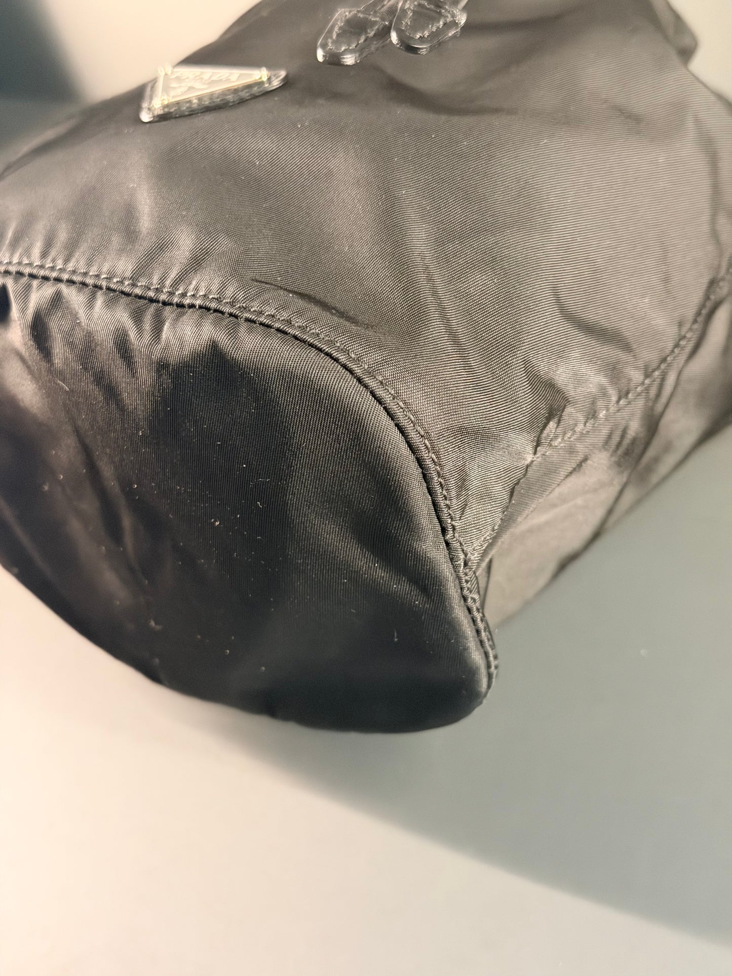 PRADA BLACK NYLON SMALL BUCKET HANDBAG