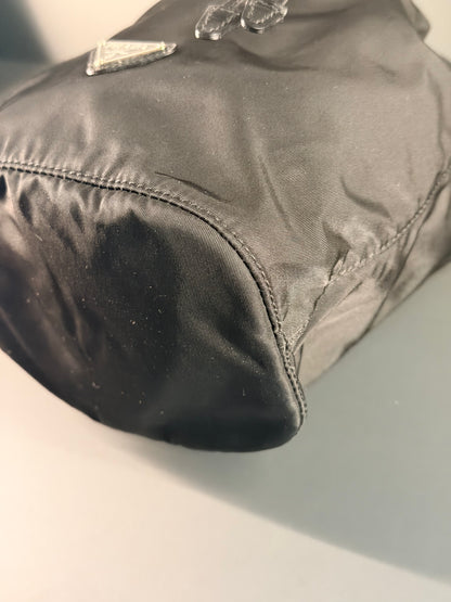 PRADA BLACK NYLON SMALL BUCKET HANDBAG