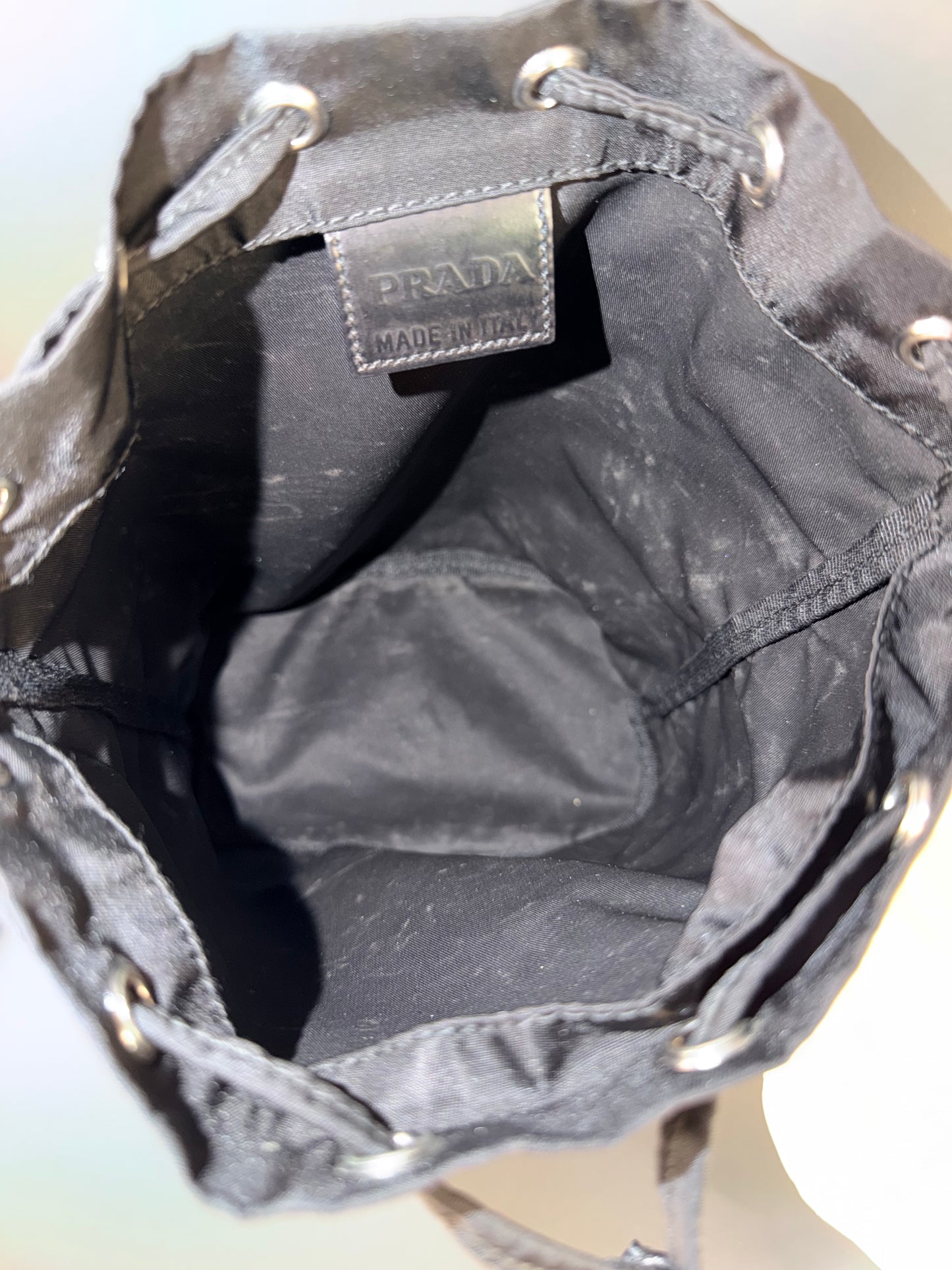 PRADA BLACK NYLON SMALL BUCKET HANDBAG