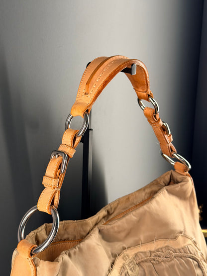 PRADA BEIGE NYLON MAXI LOGO SHOULDER BAG