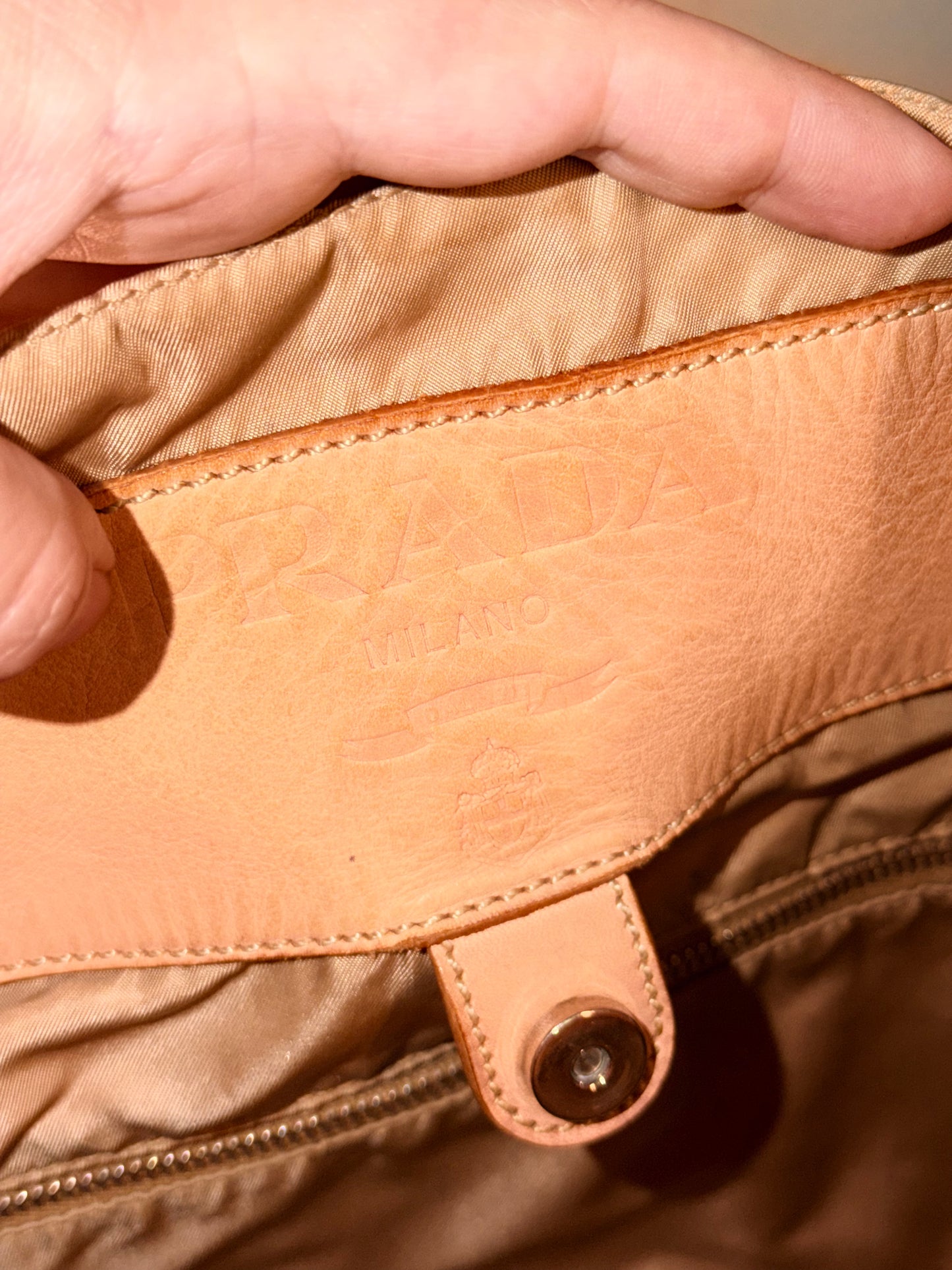 PRADA BEIGE NYLON MAXI LOGO SHOULDER BAG
