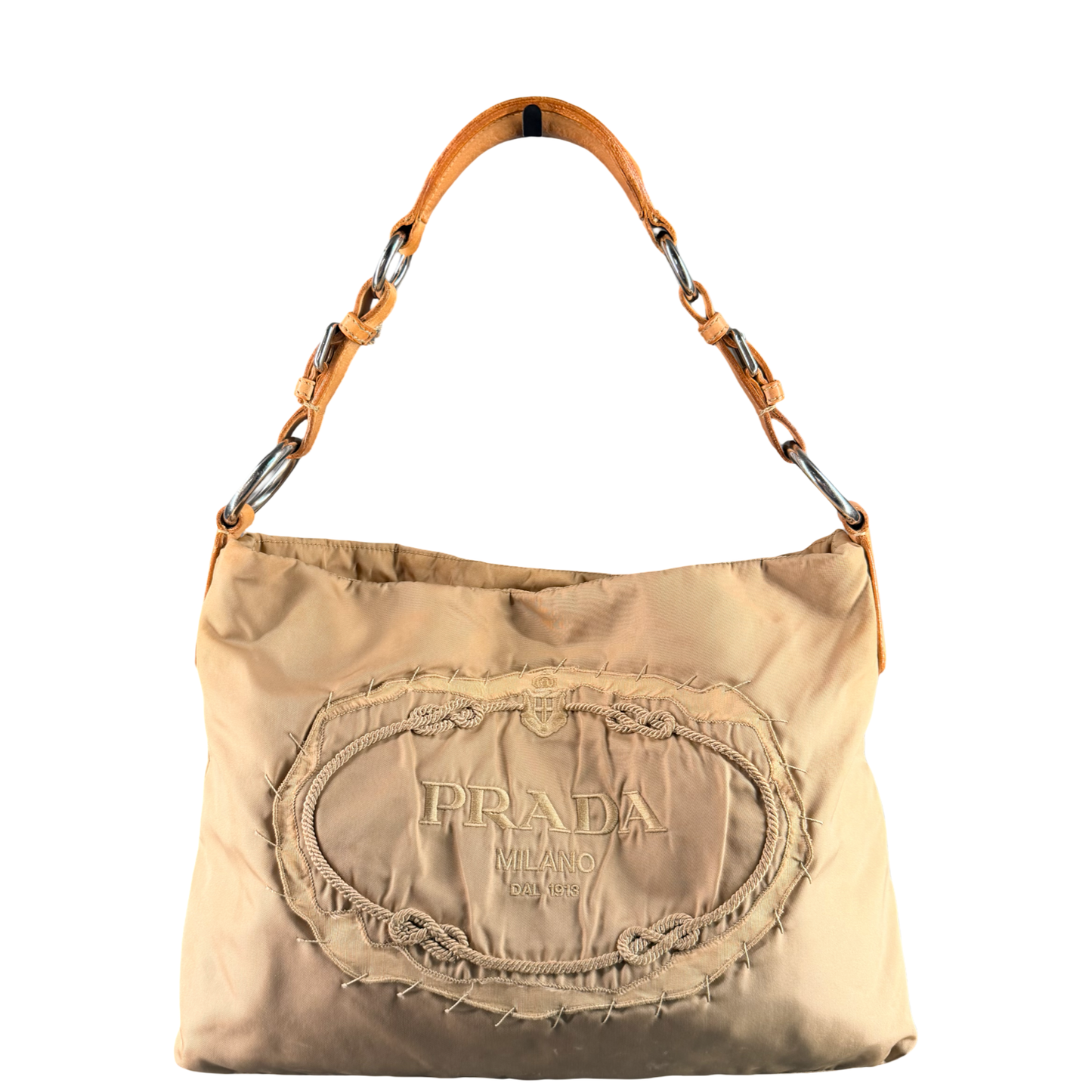 PRADA BEIGE NYLON MAXI LOGO SHOULDER BAG
