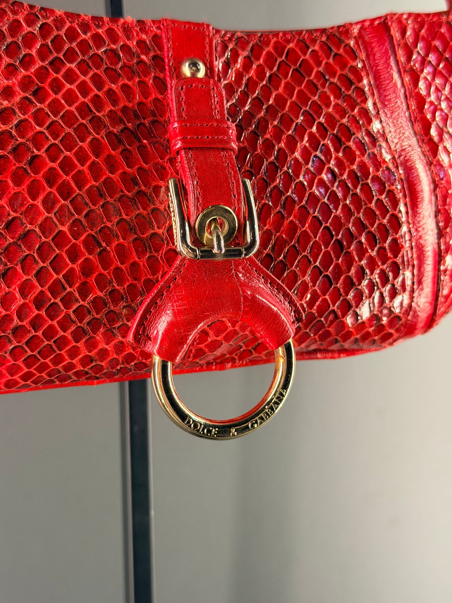 DOLCE & GABBANA RED PYTON SMALL SHOULDER BAG