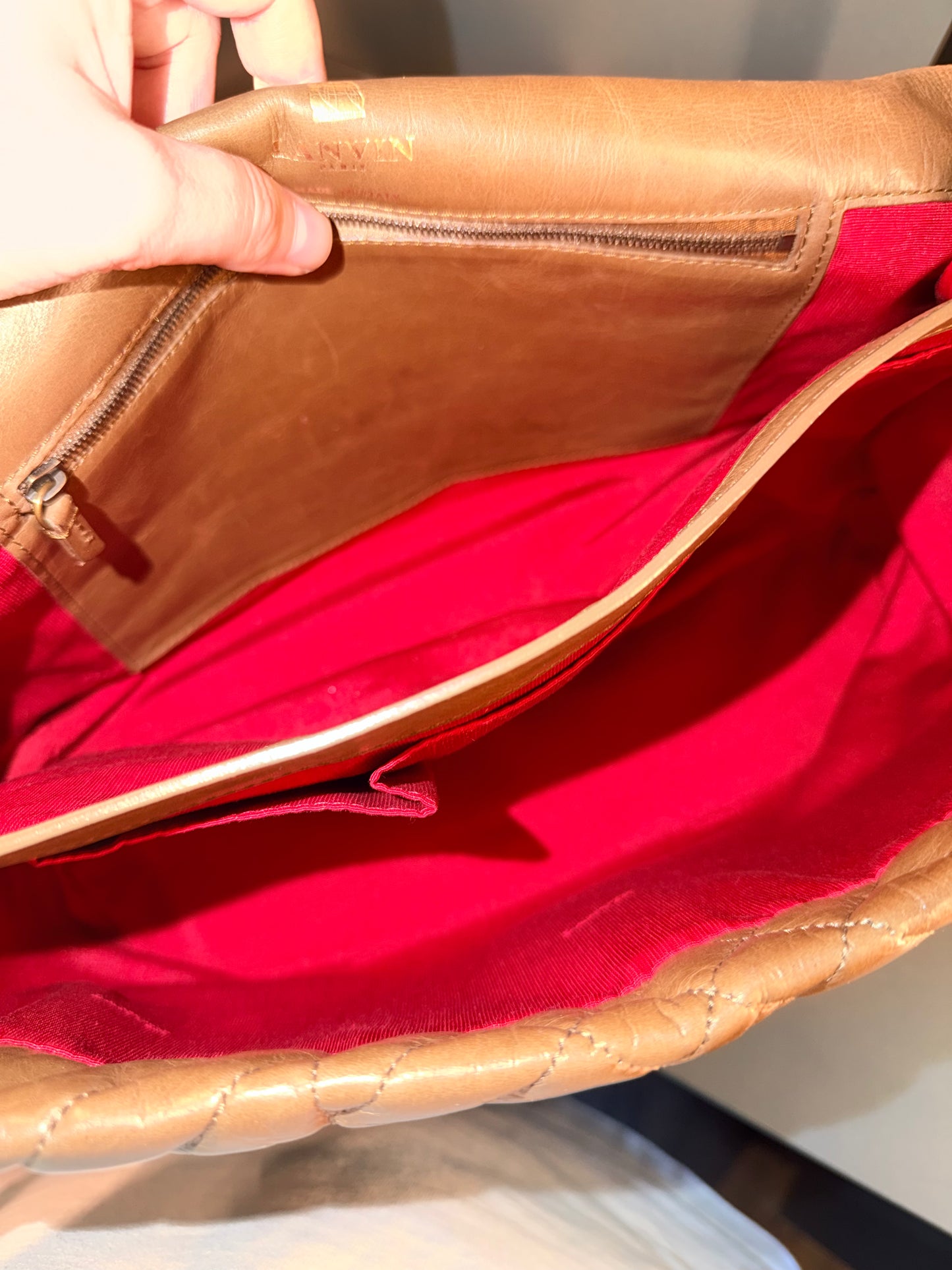 LANVIN DARK BEIGE LARGE HAPPY CHAIN SHOULDER BAG