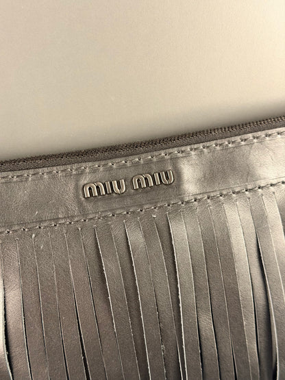 MIU MIU BLACK LARGE FRINGE POCHETTE
