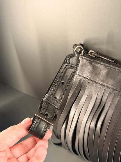 MIU MIU BLACK LARGE FRINGE POCHETTE
