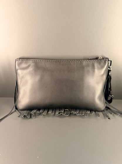 MIU MIU BLACK LARGE FRINGE POCHETTE