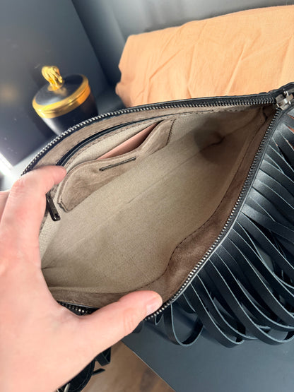 MIU MIU BLACK LARGE FRINGE POCHETTE