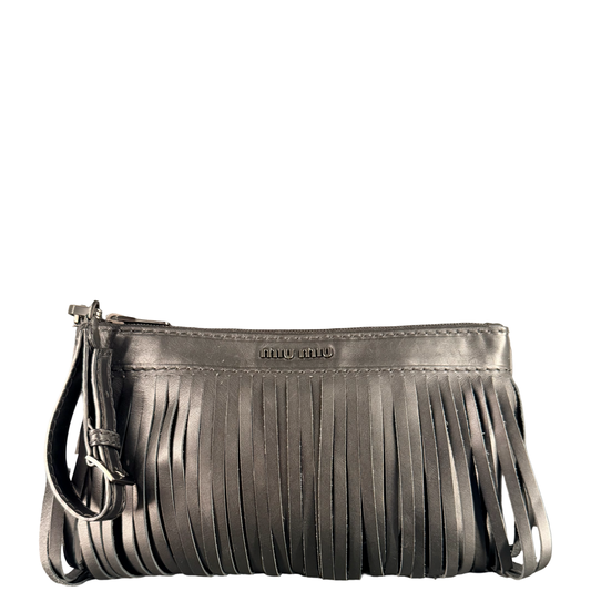 MIU MIU BLACK LARGE FRINGE POCHETTE