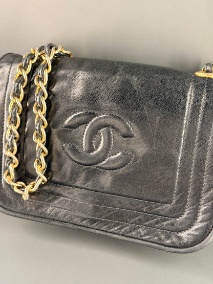 CHANEL BLACK LAMBSKIN VINTAGE MINI FULL FLAP SHOULDER BAG
