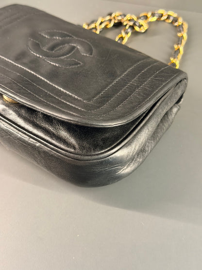 CHANEL BLACK LAMBSKIN VINTAGE MINI FULL FLAP SHOULDER BAG