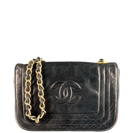CHANEL BLACK LAMBSKIN VINTAGE MINI FULL FLAP SHOULDER BAG