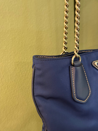 PRADA BLUE NYLON CHAIN HANDBAG