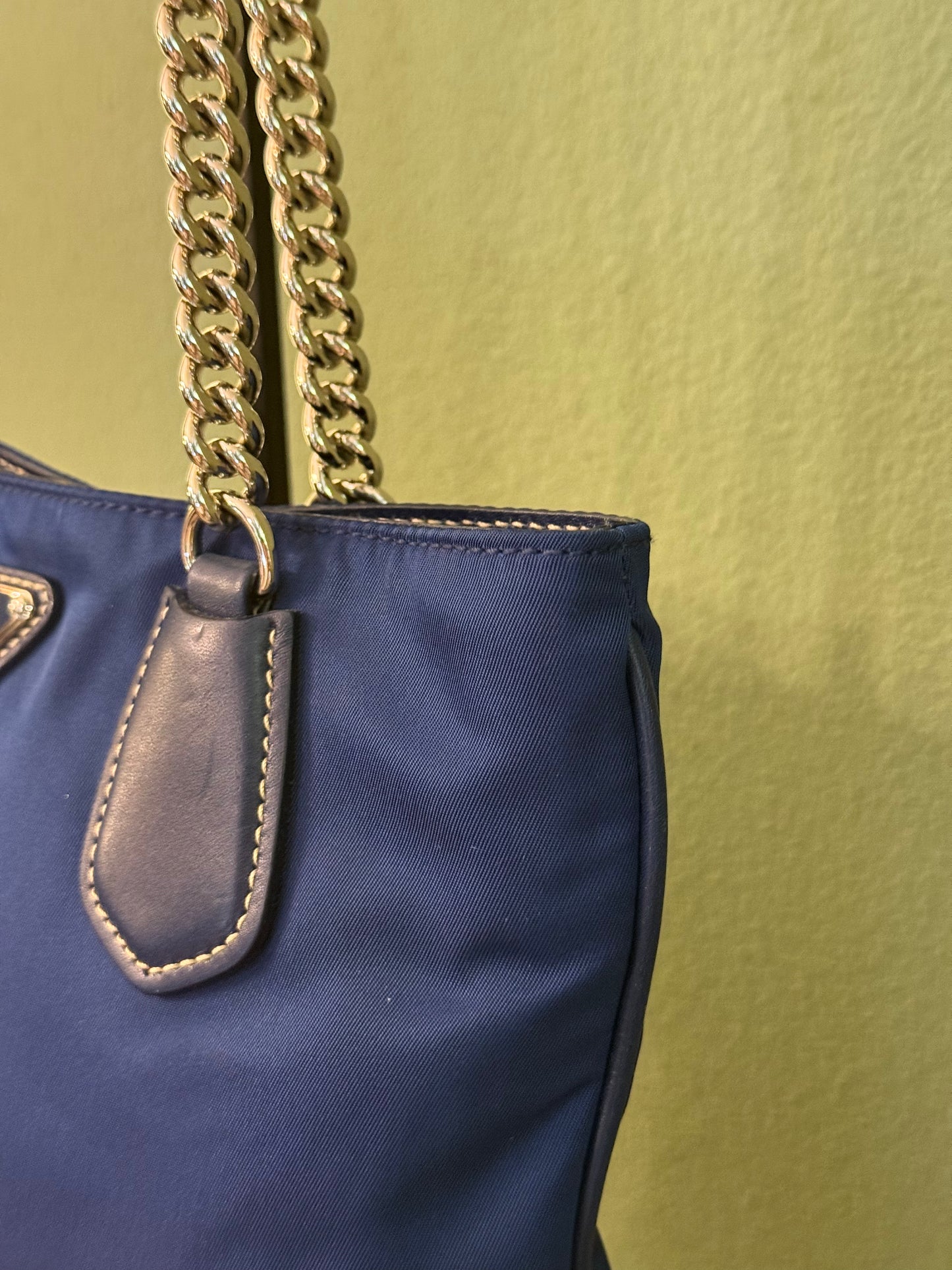 PRADA BLUE NYLON CHAIN HANDBAG