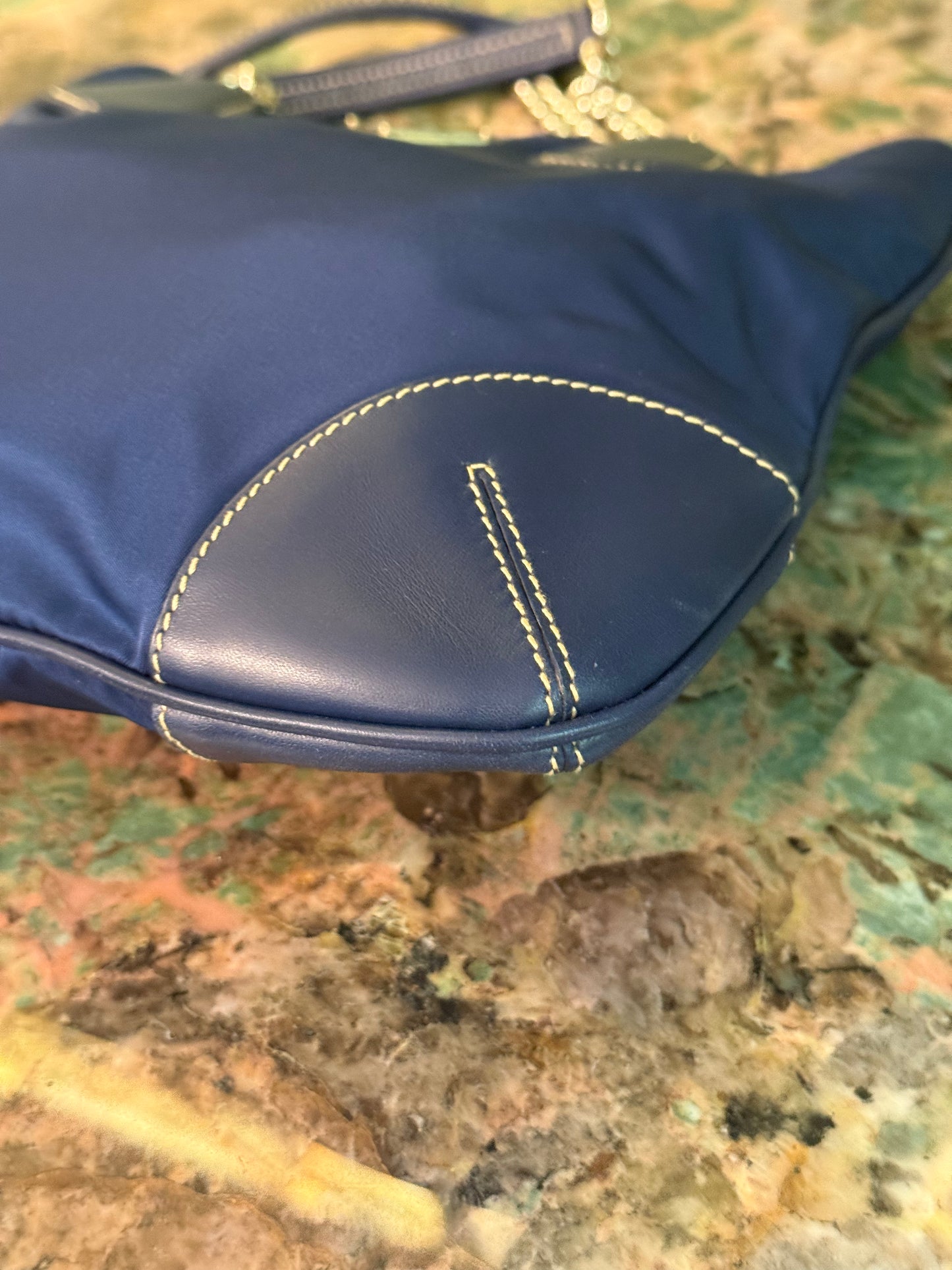 PRADA BLUE NYLON CHAIN HANDBAG