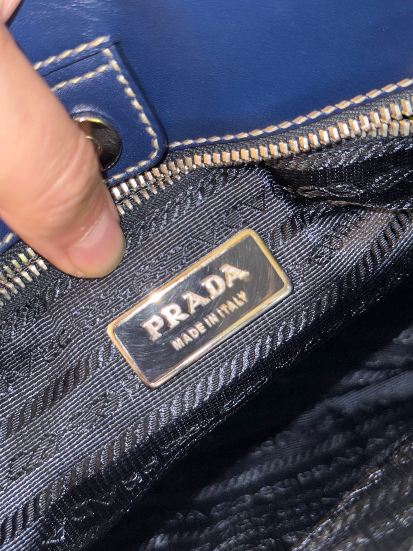 PRADA BLUE NYLON CHAIN HANDBAG