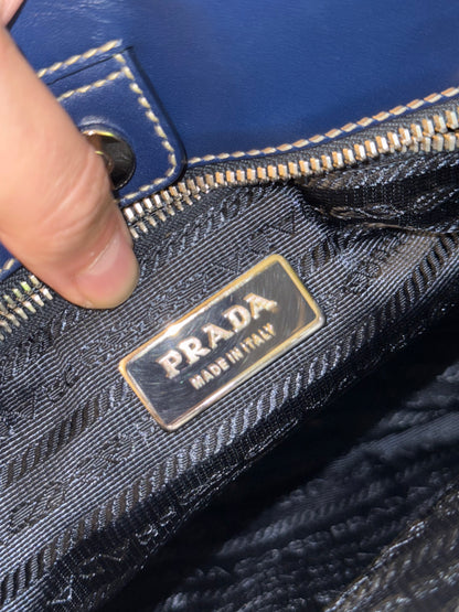 PRADA BLUE NYLON CHAIN HANDBAG