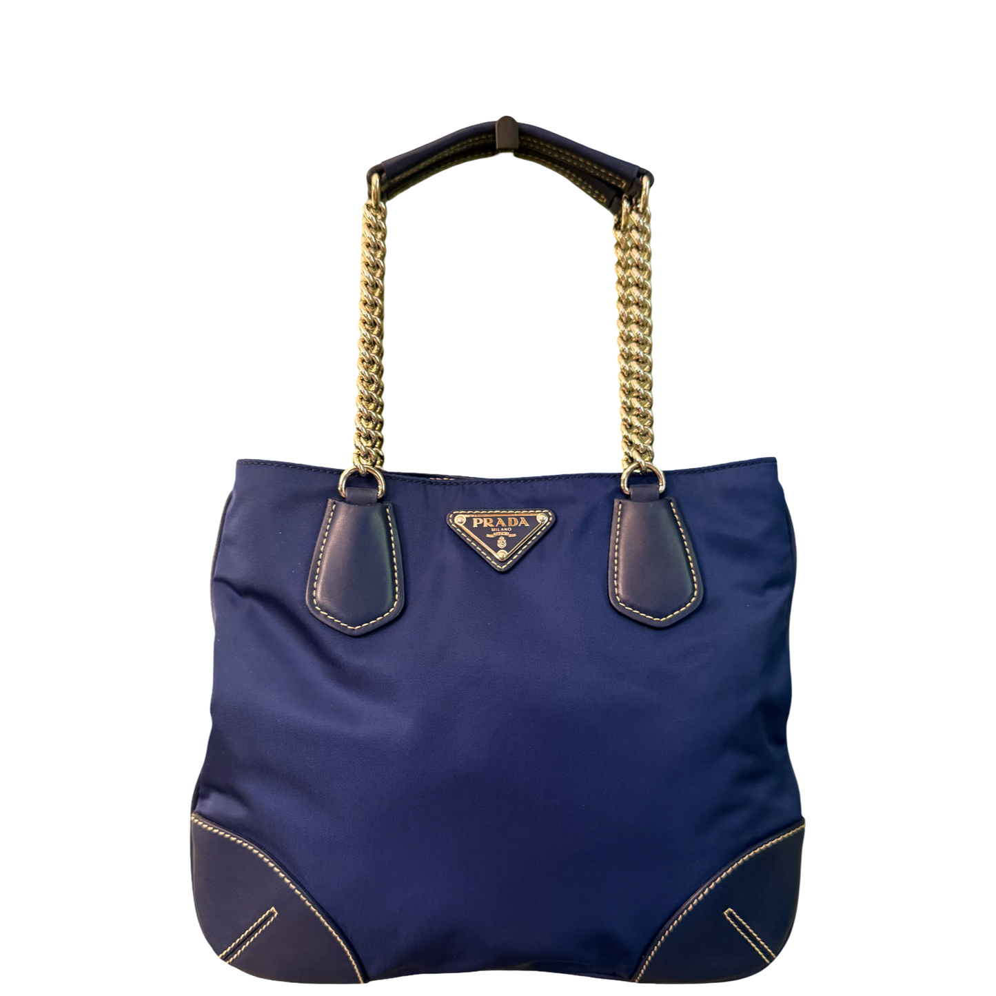 PRADA BLUE NYLON CHAIN HANDBAG