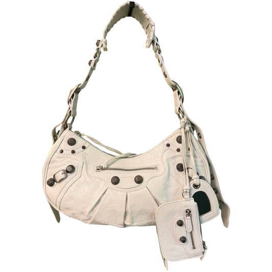 BALENCIAGA WHITE SMALL LE CAGOLE SHOULDER BAG