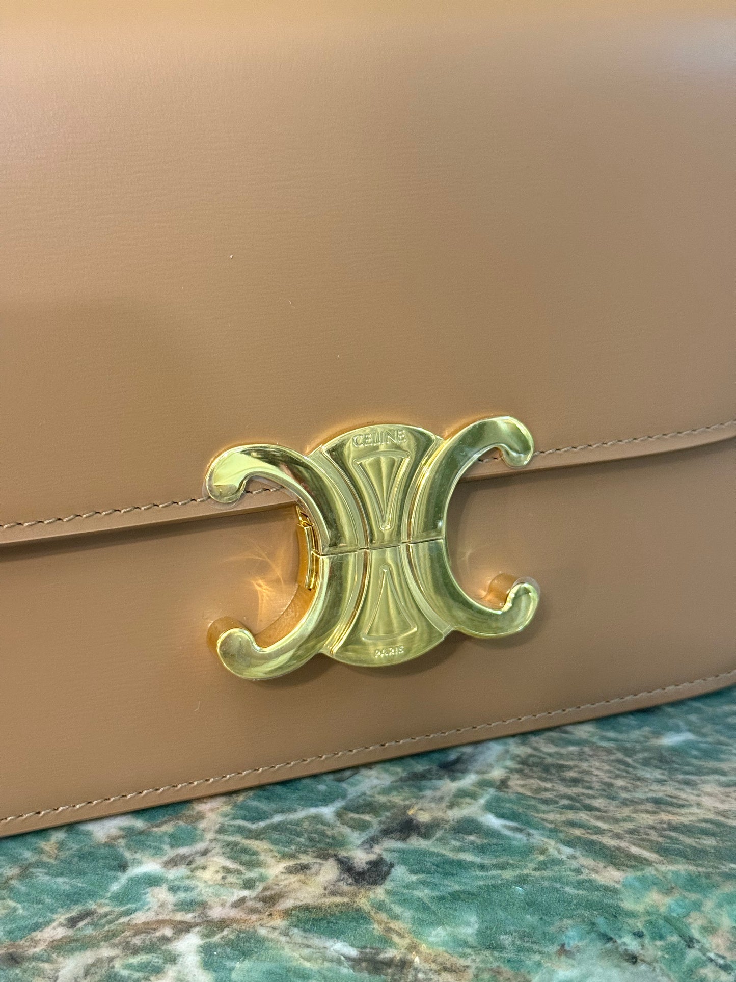 CELINE TEEN DARK BEIGE TRIOMPHE CROSSBODY BAG