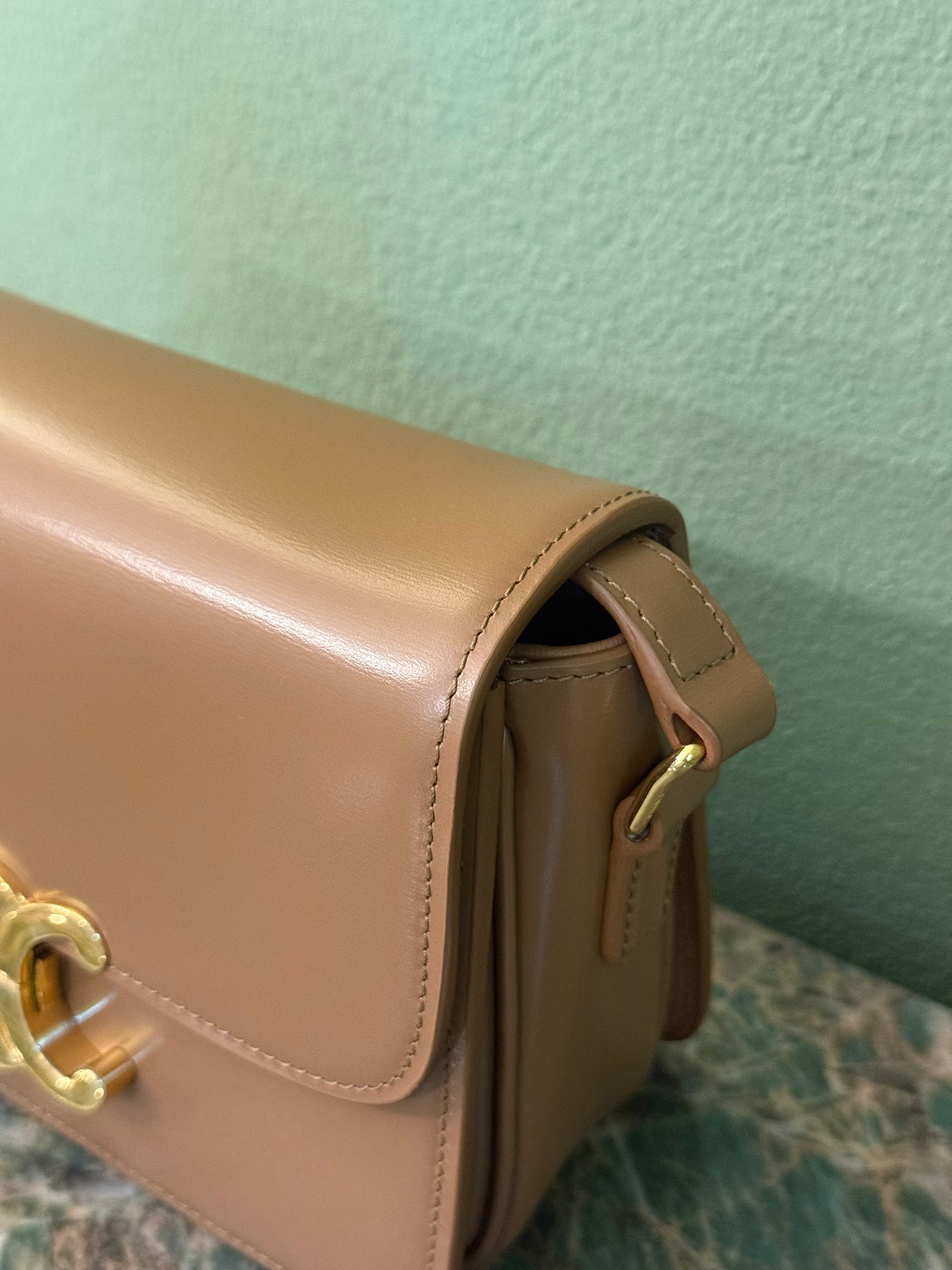 CELINE TEEN DARK BEIGE TRIOMPHE CROSSBODY BAG