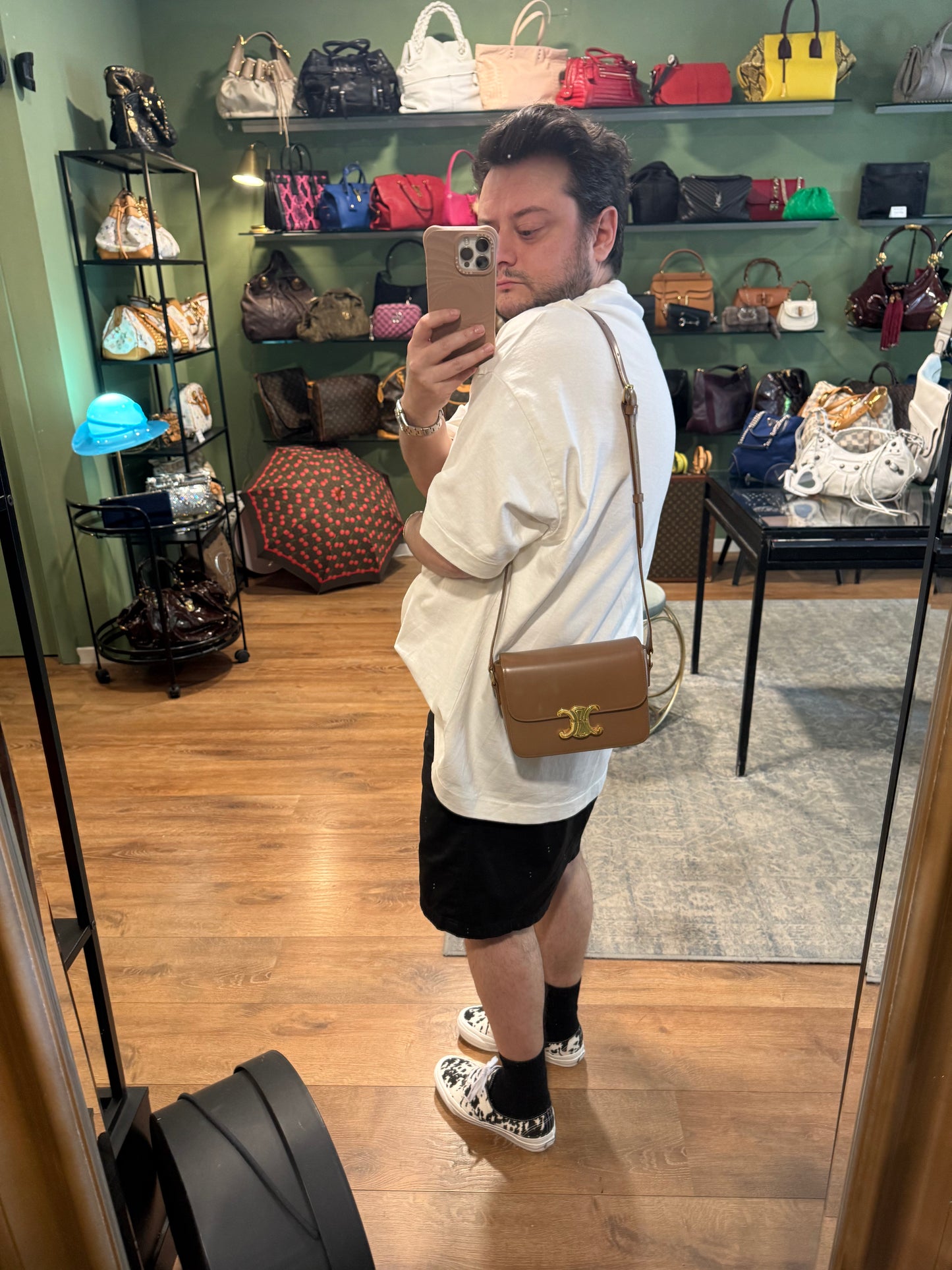 CELINE TEEN DARK BEIGE TRIOMPHE CROSSBODY BAG